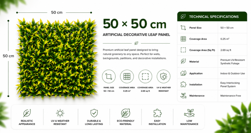 Premium Vertical Garden (Green Wall) 50x50 specification